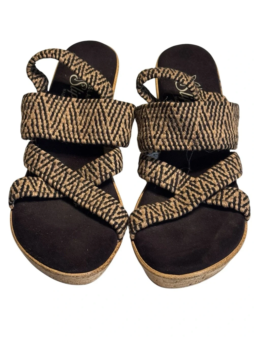 Patterned Black & Tan Strappy Island Slipper Healed Sandals Women’s 8 Hawaii